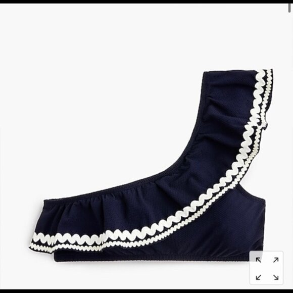 J. Crew One shoulder bikini top rickrack J1805 Navy Blue swimsuit - Picture 1 of 2